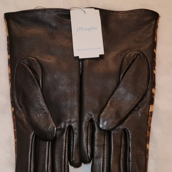 J McLaughlin Camilla Leather Leopard Gloves Size Medium New With Tag - Picture 9 of 14